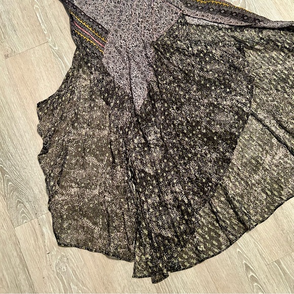 Free People Boho Gypsy Black White Asymmetrical Split Hem Sheer Maxi Skirt 4 XS - Picture 12 of 16